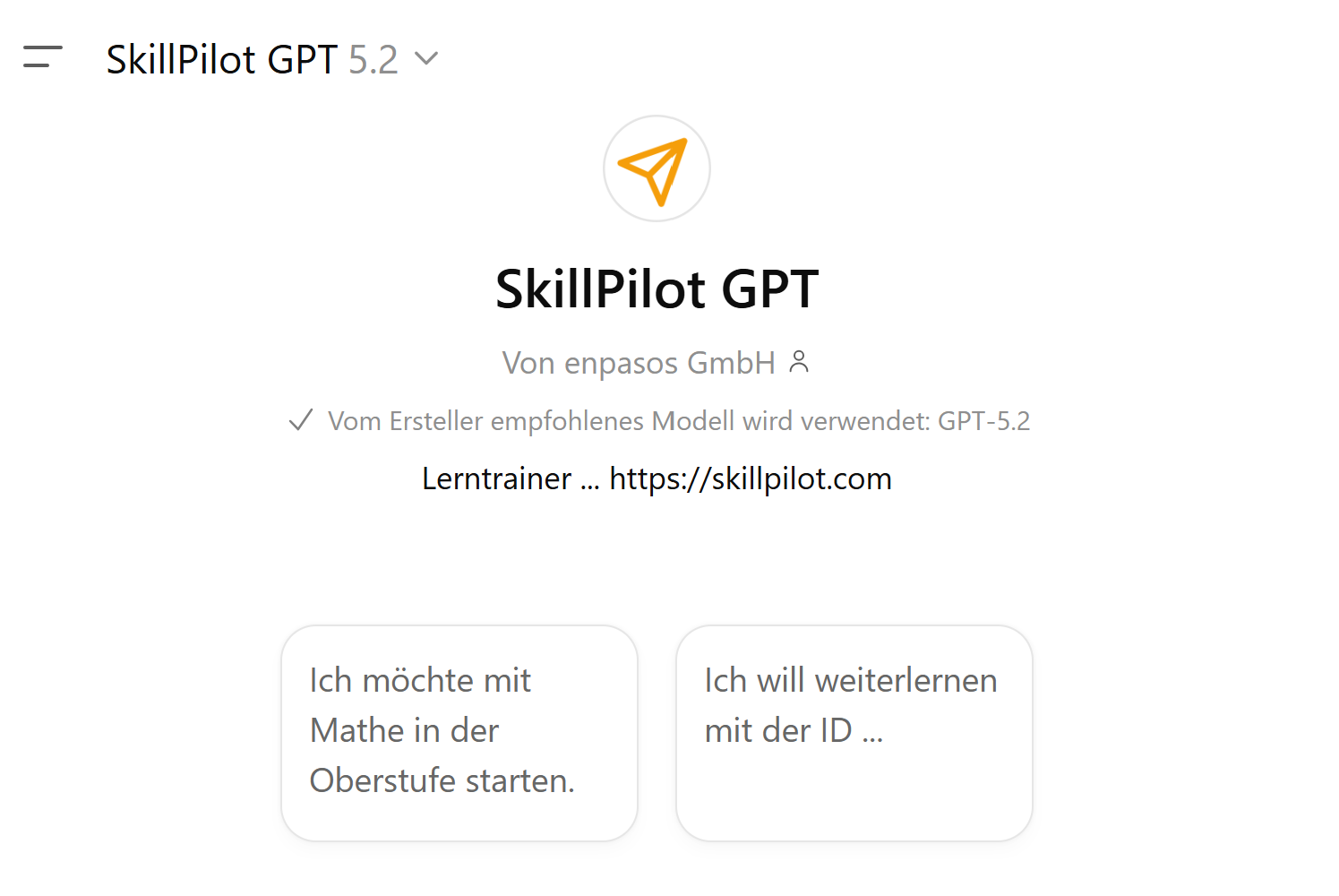 SkillPilot GPT start screen