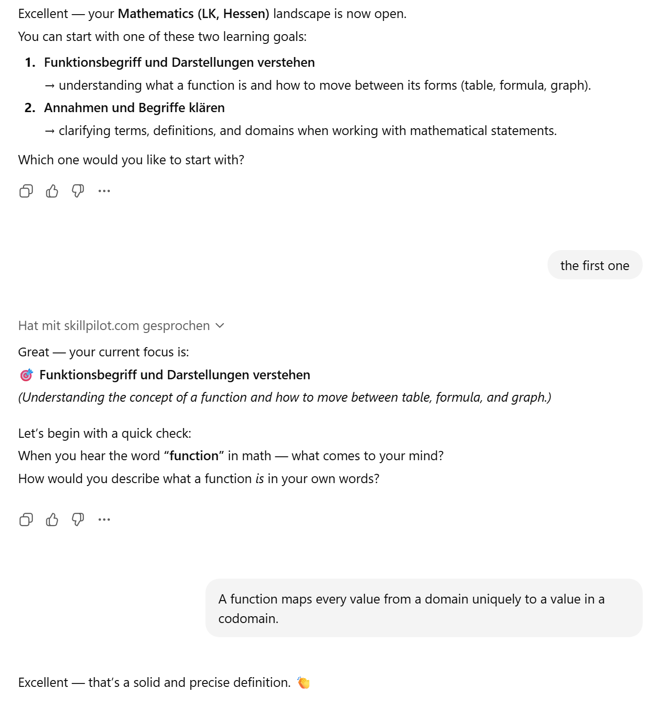 Entry into the learning goal